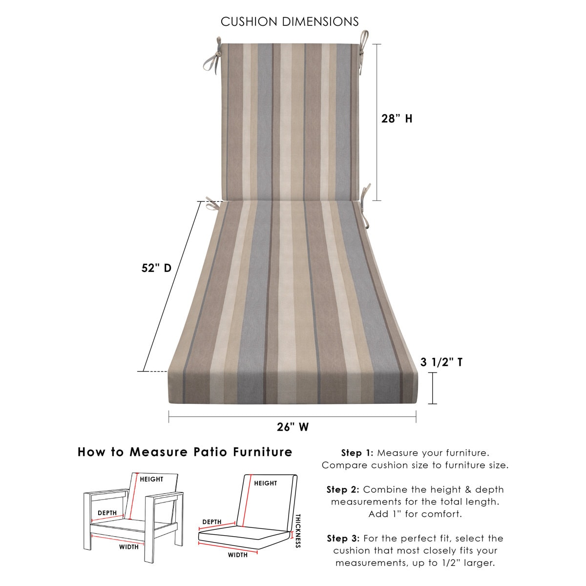 Meridian Outdoor Chaise Lounge Cushion – Weather-Resistant, Reversible, Plush Comfort