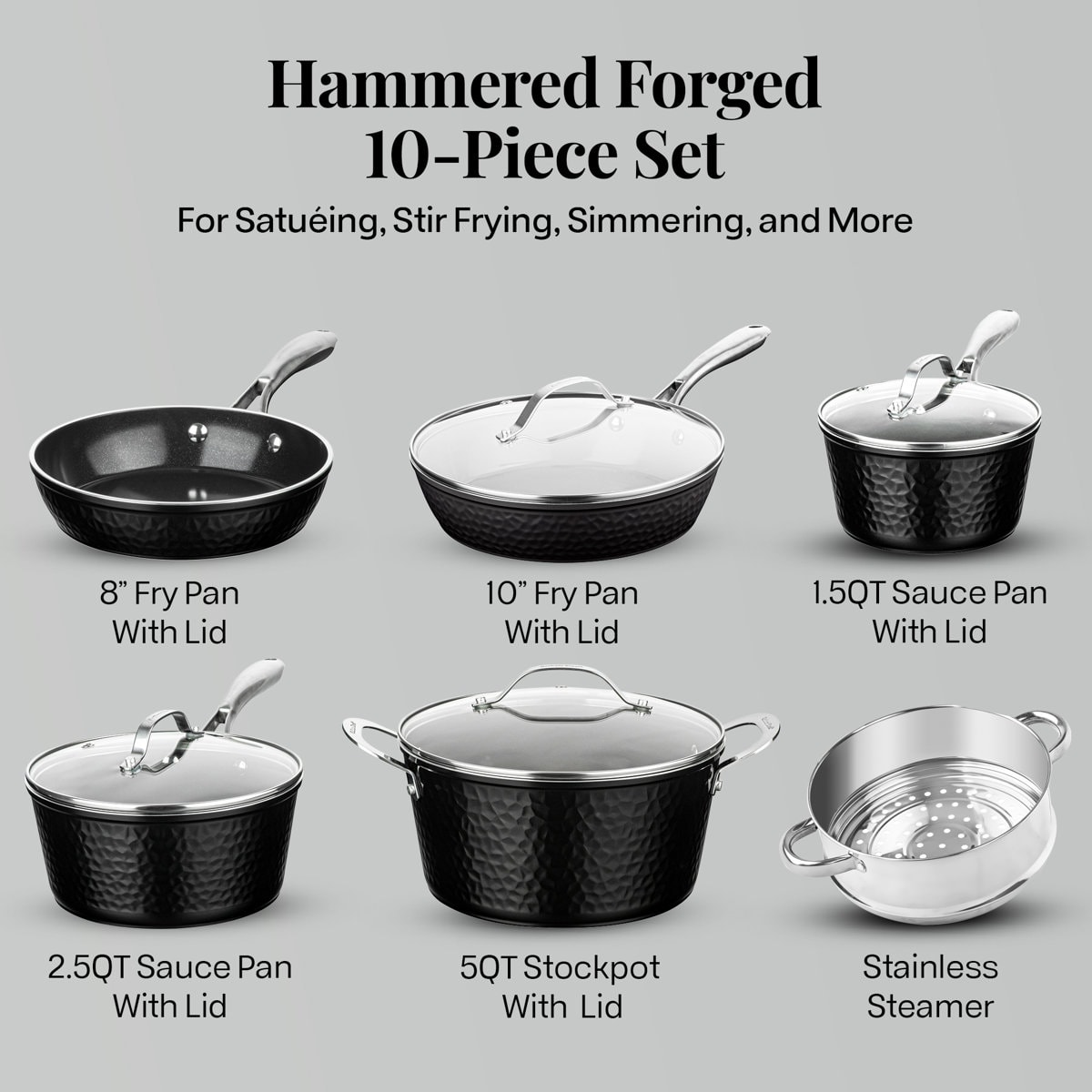 Gotham Steel 10 Piece Hammered Nonstick Ceramic Cookware Set