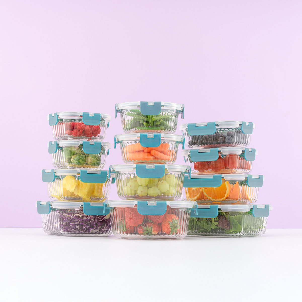 JoyJolt Fluted Glass Food Storage Containers with Leakproof Lids, Set of 12