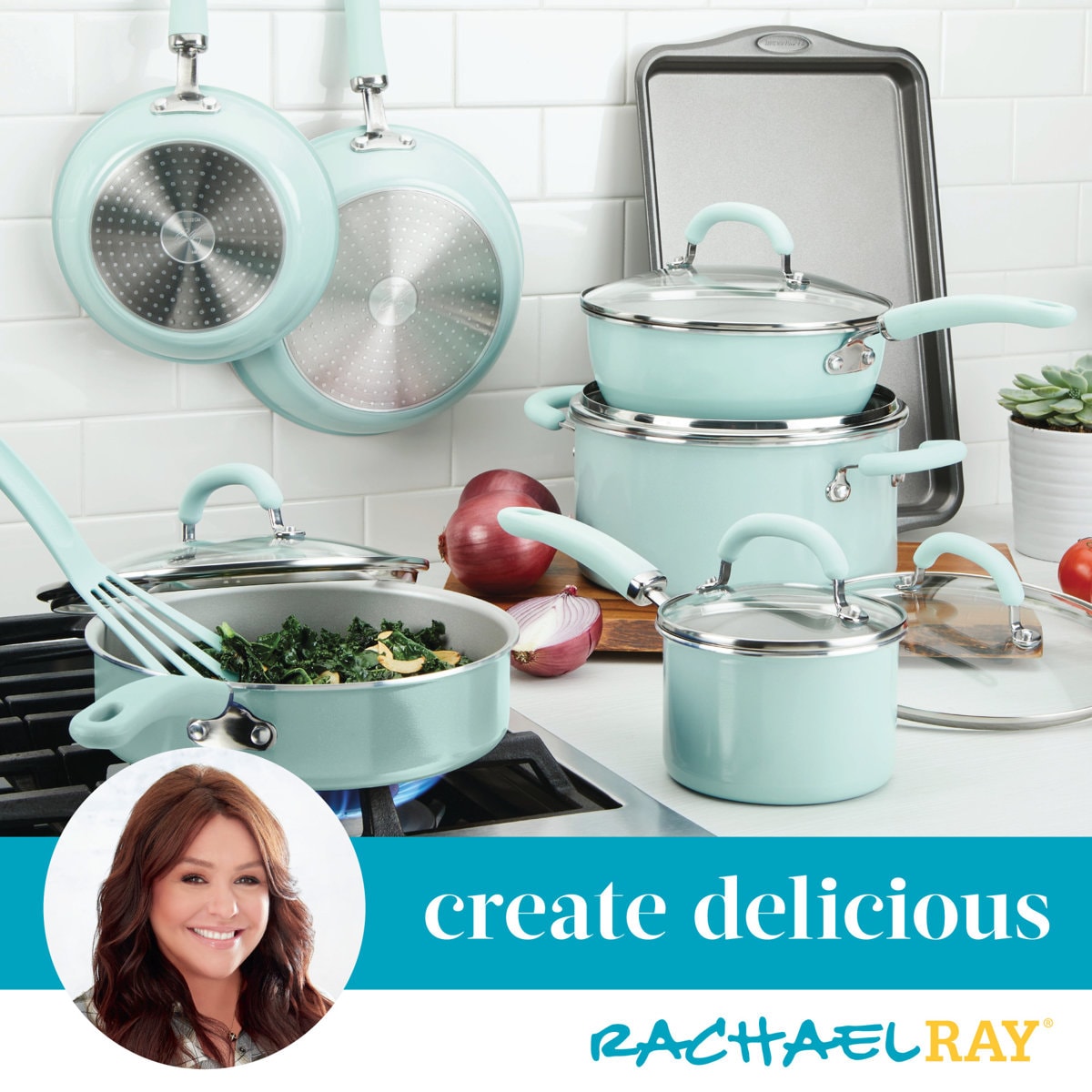 Rachael Ray Create Delicious Aluminum Nonstick Cookware Induction Cookware Set, 13-Piece