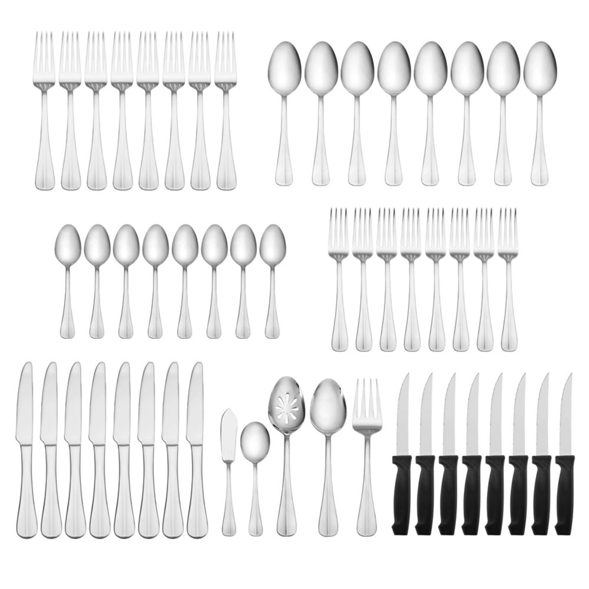 Pfaltzgraff Everyday Simplicity 53-Piece Stainless Steel Flatware Set with Steak Knives & Hostess Set, Service for 8