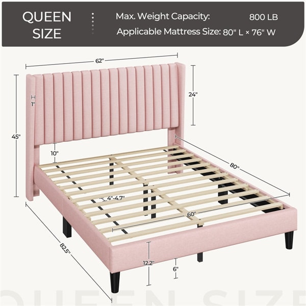 Multi-sized Upholstered Bed Frame with Channel Tufted Headboard