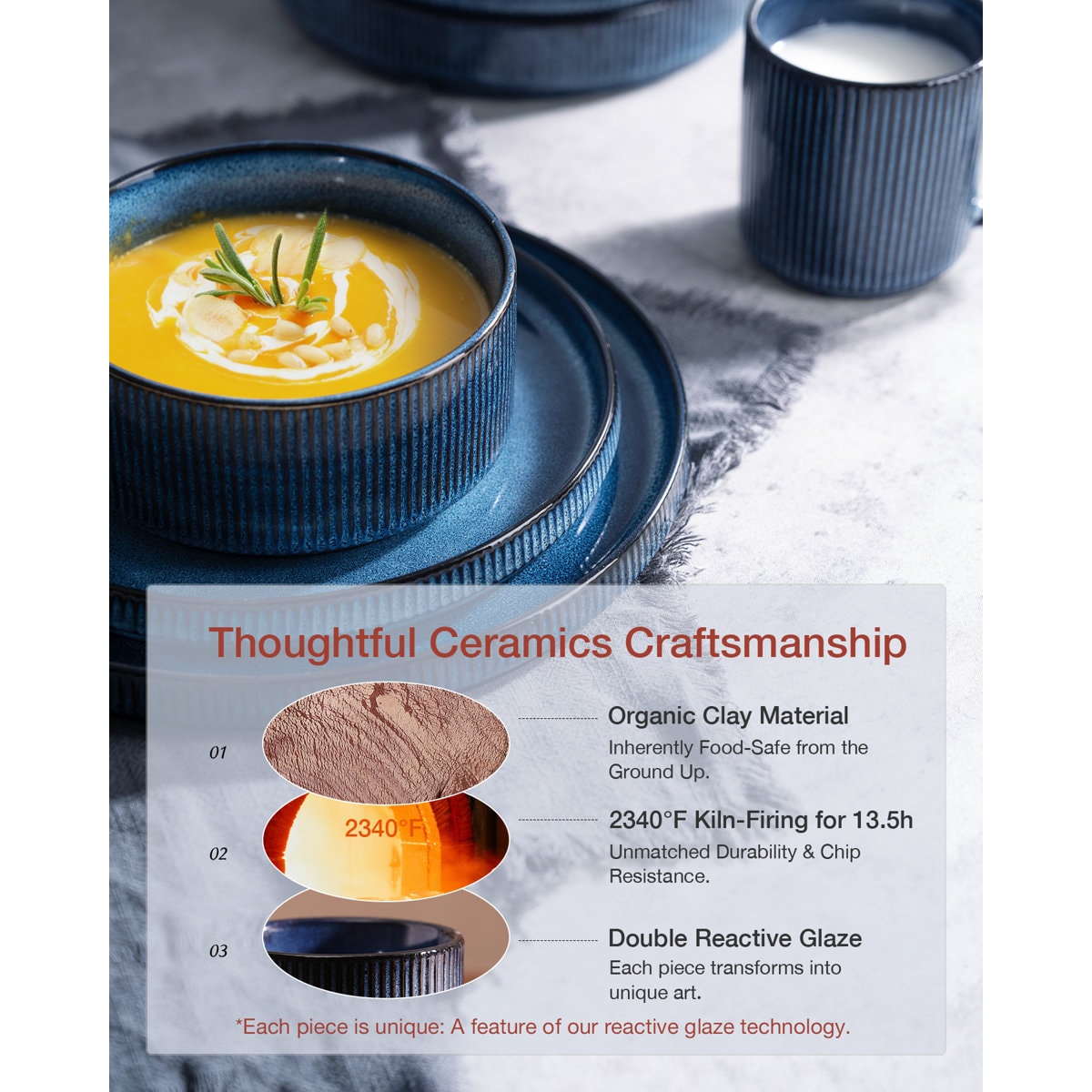 Azal Stoneware Dinnerware Sets, 12 Piece Dish Set