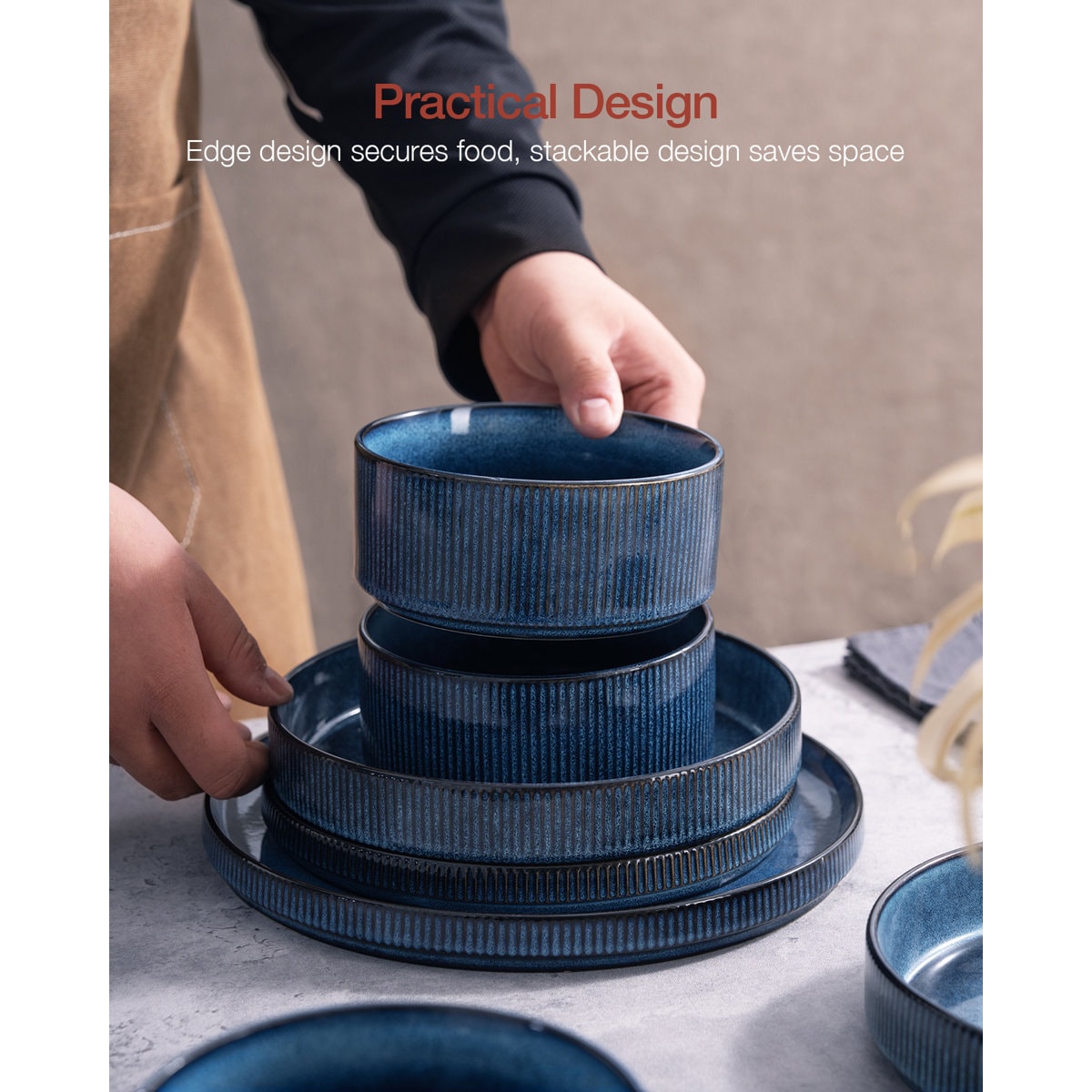 Azal Stoneware Dinnerware Sets, 12 Piece Dish Set