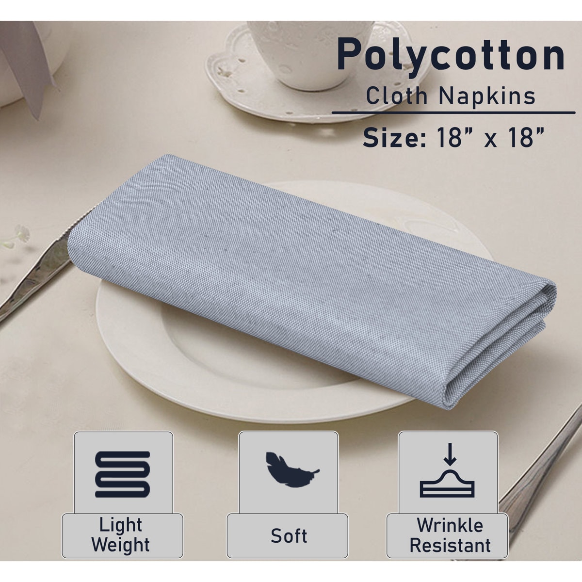 Poly Cotton Square Cloth Napkins Chambray Fabric (Set of 12)