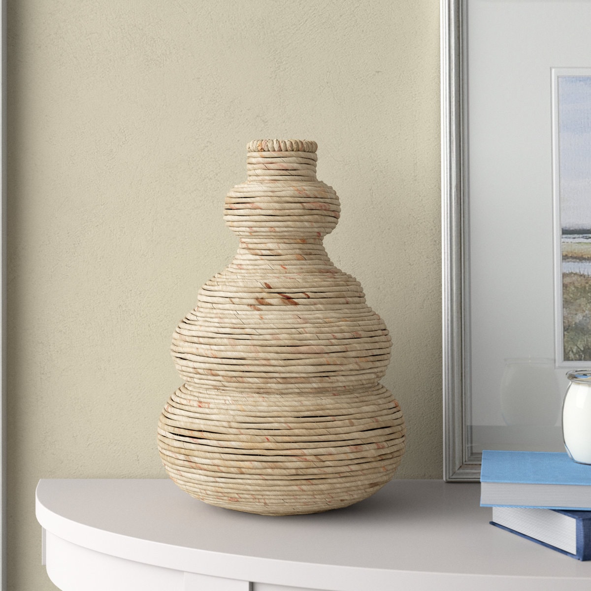 Seagrass Handmade Wrapped Decorative Vase with Abstract Bubble Shape