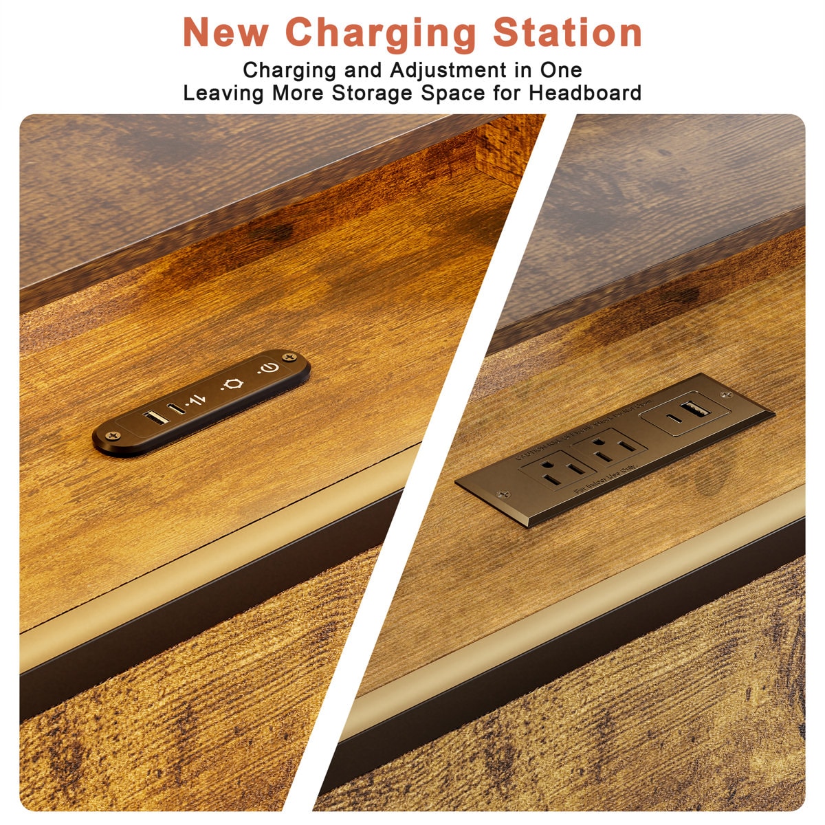 Antioch Full Bed Frame with 2 Underbed Drawers, Modern Platform Bed with Charging Station & LED Light, Storage Headboard with 2 Bedside Drawers & Open Bookcase Shelves, Walnut Brown