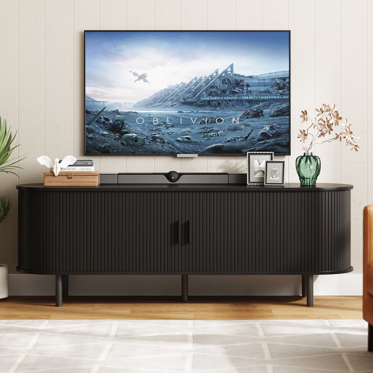 Jalonda Modern Wood TV Stand with Storage and Shelves to Fit up to 80" TVs