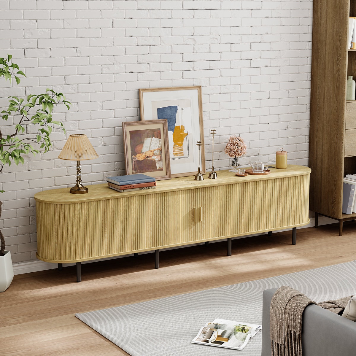 Tv Stand With Storage And Shelves Designed To Fit 55’’ - 80’’ Tvs. Wood Entertainment Center For Living Room And Bedroom, Media Console And Modern Tv Console Table